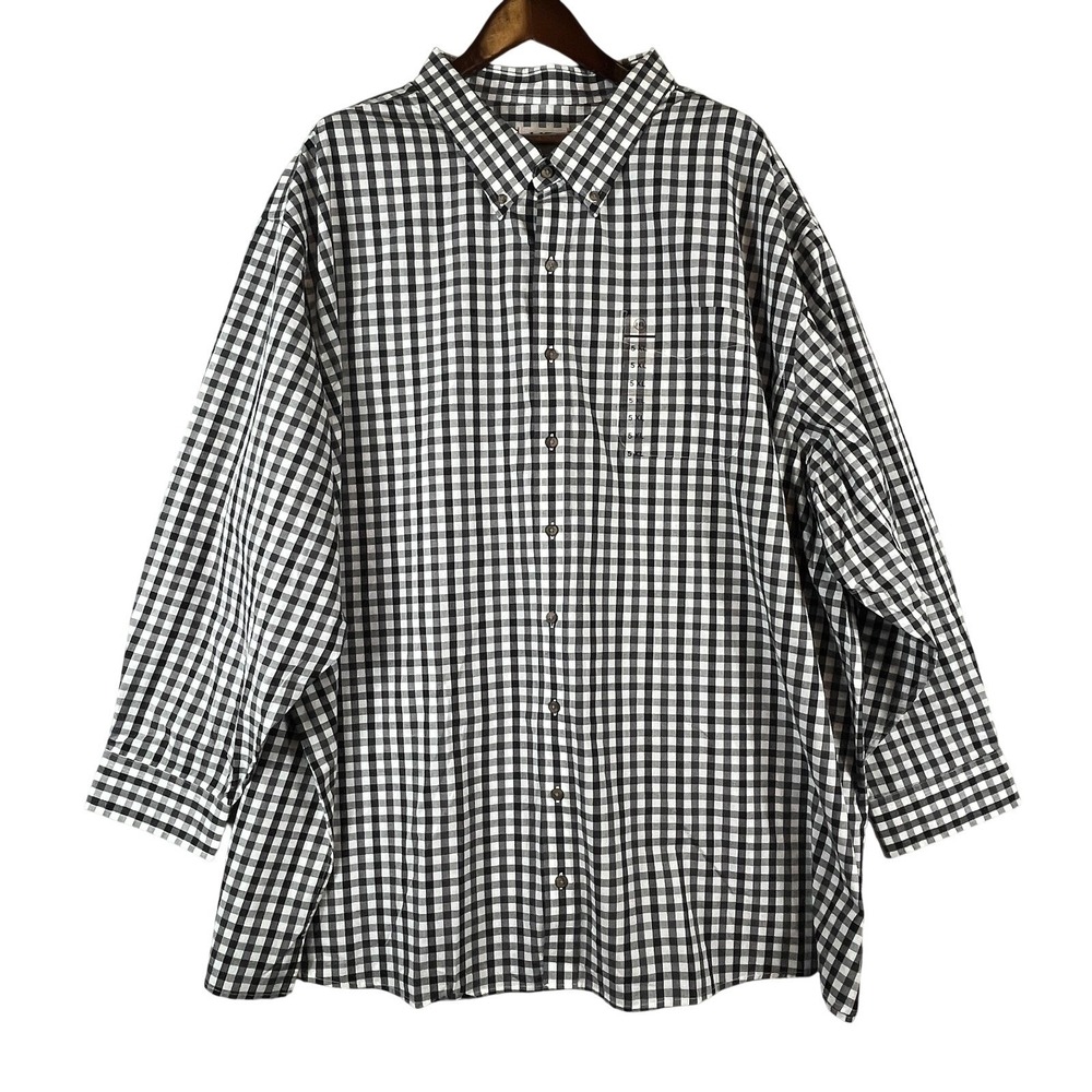 HB Mens 5XL Big Tall Buffalo Check Button Down Shirt Black White Easy Care NWT